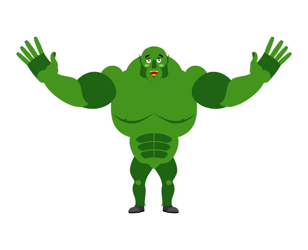  Cheerful ogre spread his arms in an embrace. Good big green Tr — Stock Vector